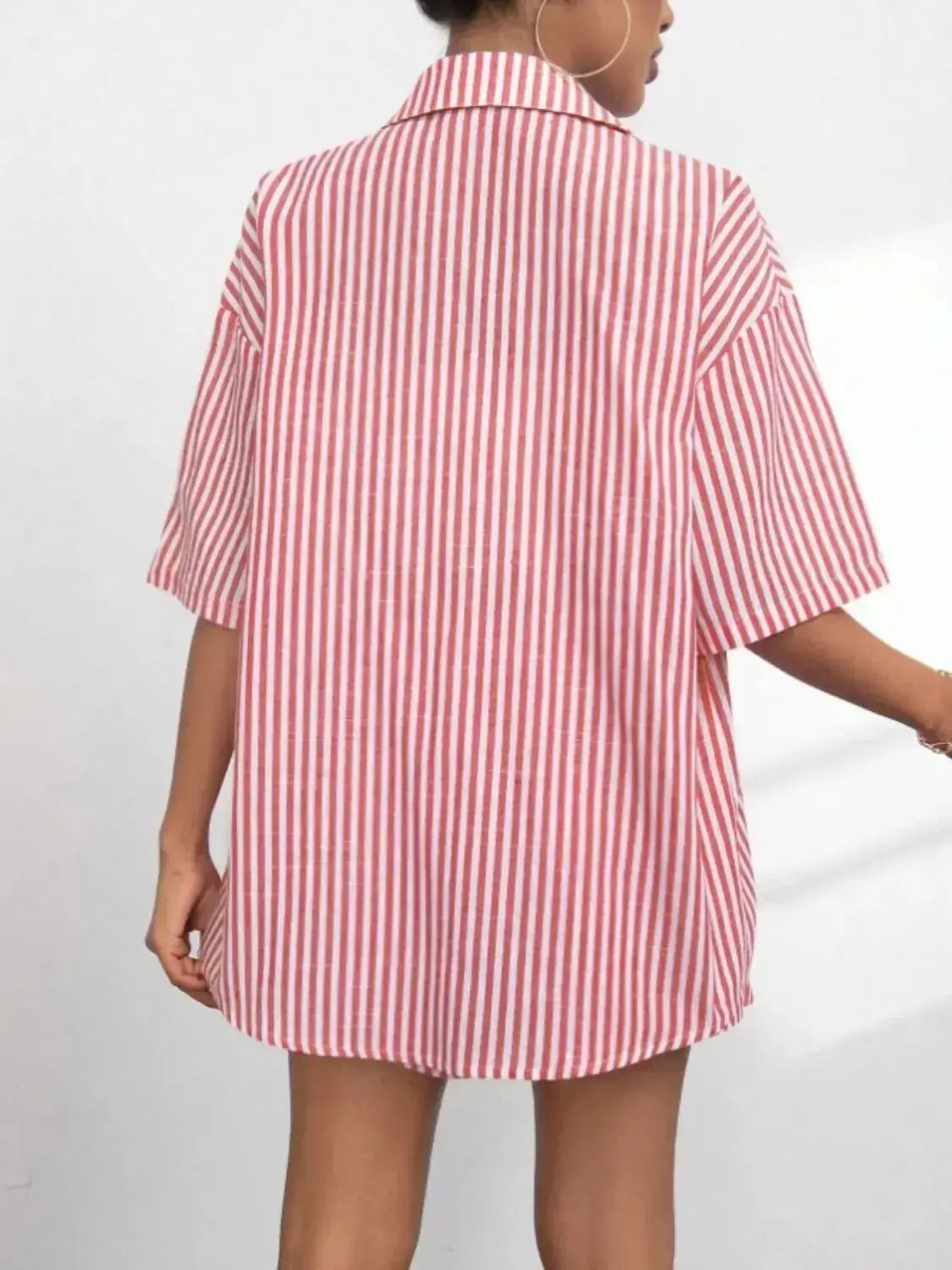 Striped Button Up Shirt and Shorts Set - Clothes For Her Online Store