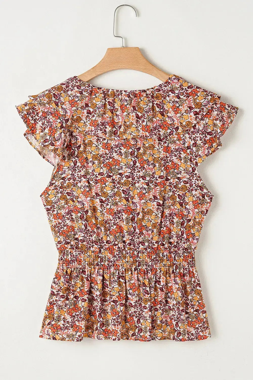 Floral Print Knot V Neck Ruffled Sleeve Blouse - Clothes For Her Online Store