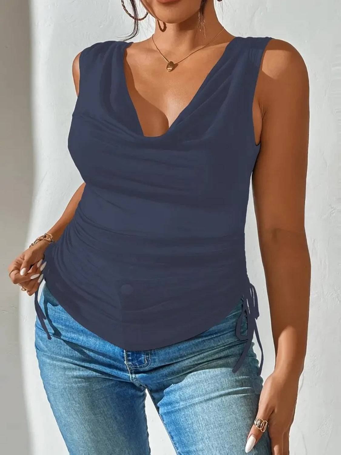 Side Drawstring Ruched Tank - Clothes For Her Online Store