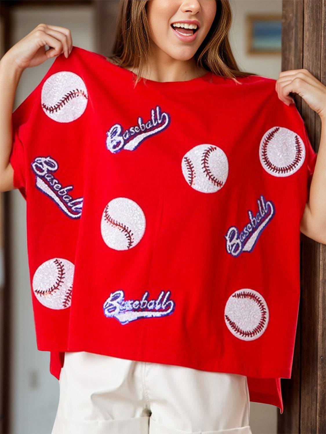 Baseball Round Neck Half Sleeve T-Shirt - Clothes For Her Online Store
