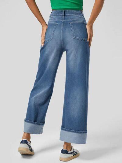 High Rise Rolled Straight Leg Jeans