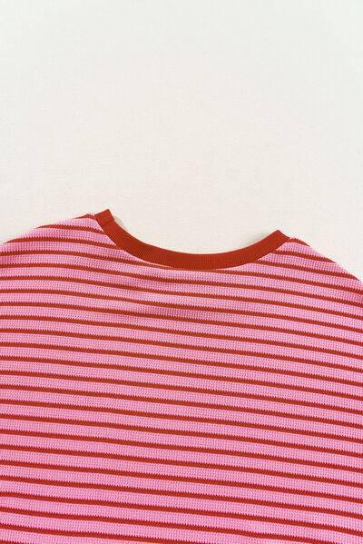 Contrast Striped Round Neck Short Sleeve T-Shirt