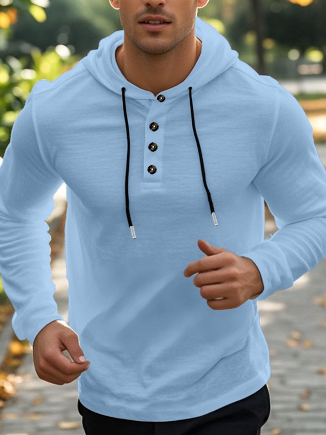 Men's Full Size Drawstring Button Detail Long Sleeve Hoodie Plus Size - Clothes For Her Online Store