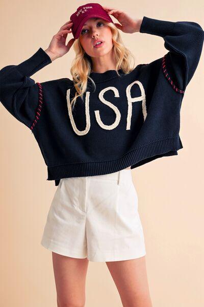 Aemi + Co USA Side Slit Round Neck Sweater