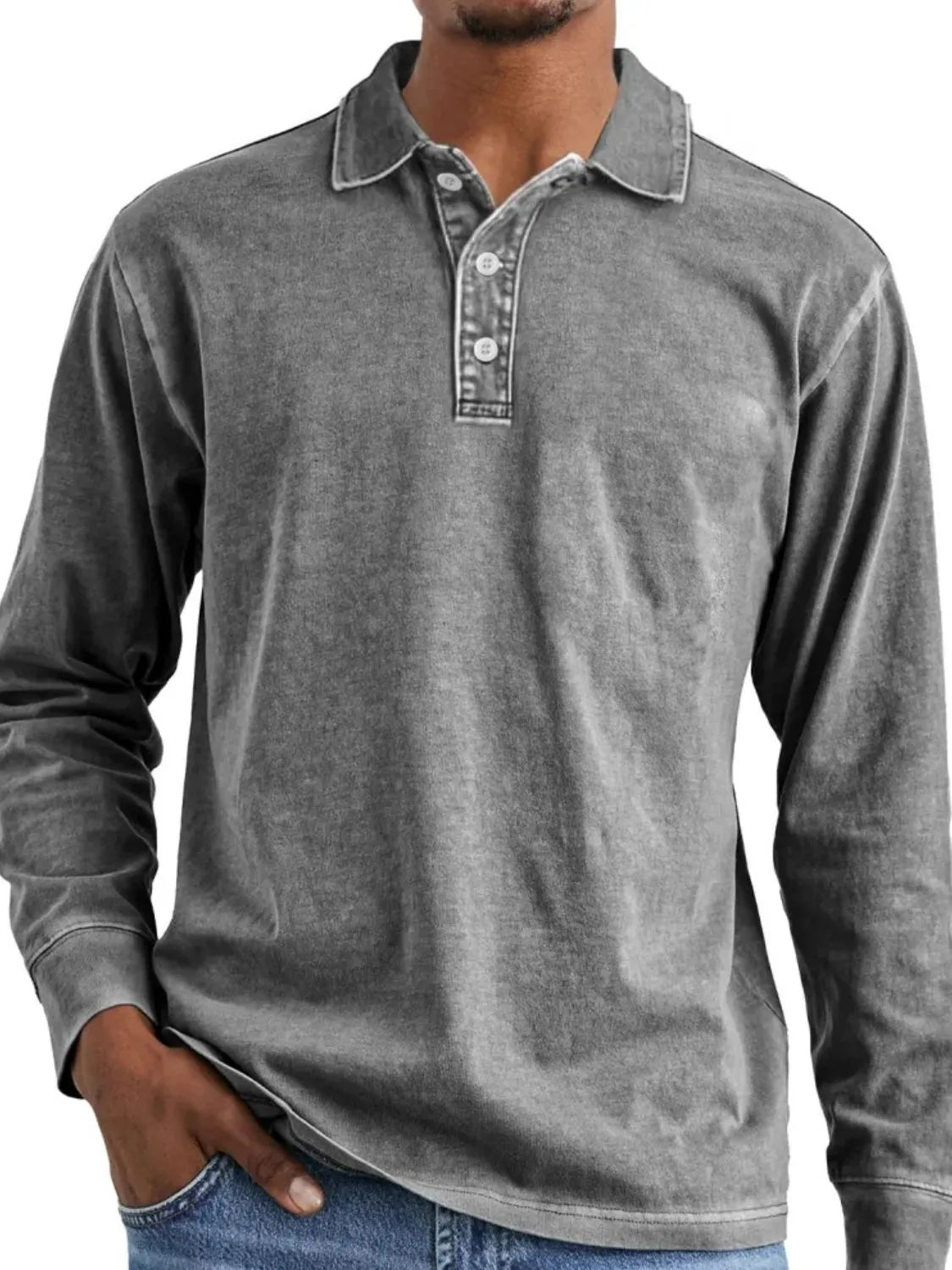 Men's Full Size Collared Neck Long Sleeve Polo Plus Size