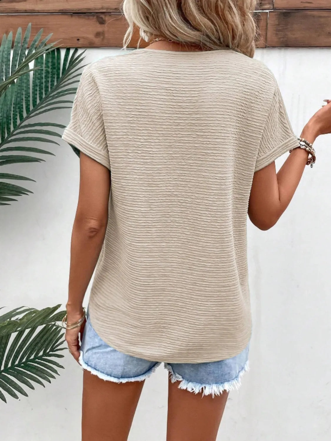 Textured Solid Color Short Sleeve Top