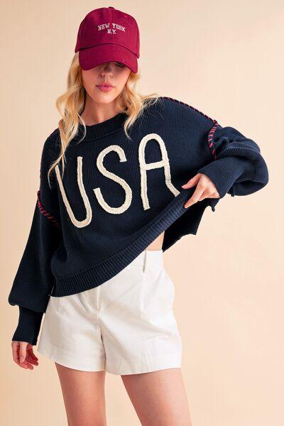 Aemi + Co USA Side Slit Round Neck Sweater