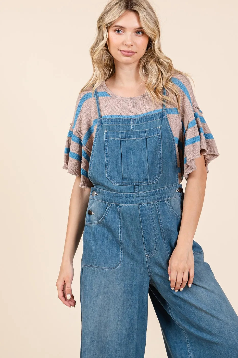Mittoshop Denim Tie Back Sleeveless Wide Leg Overalls - Clothes For Her Online Store
