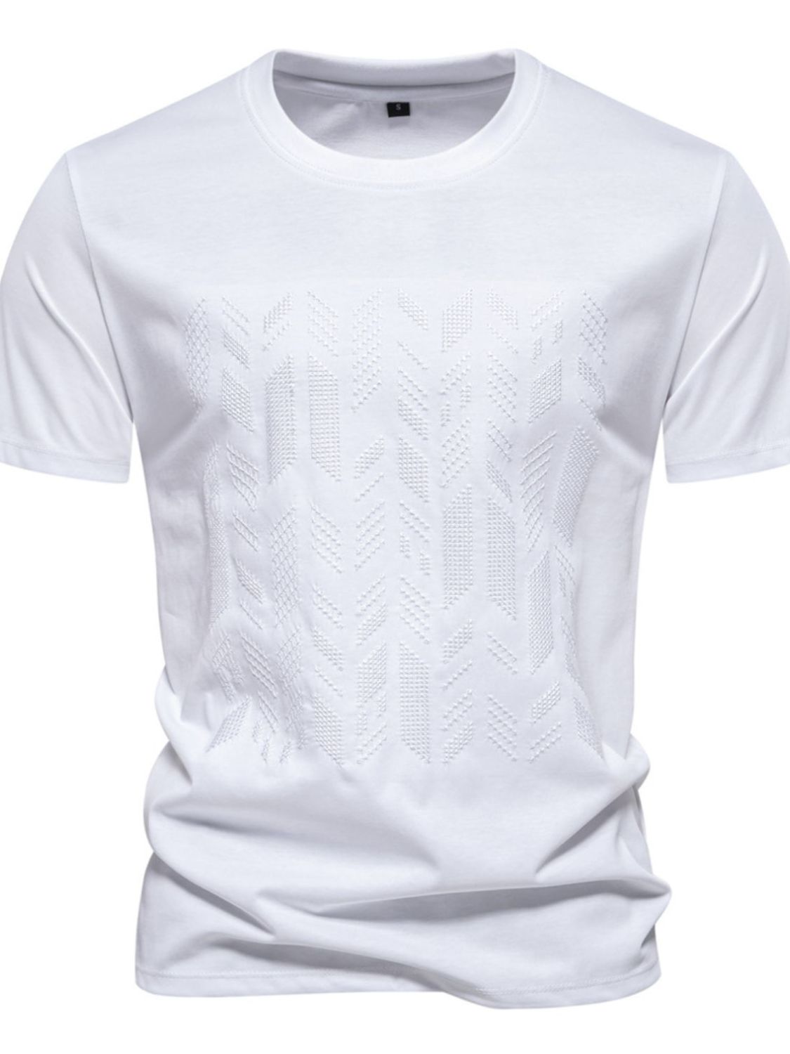 Men's Round Neck Geometric Embroidered T-Shirt