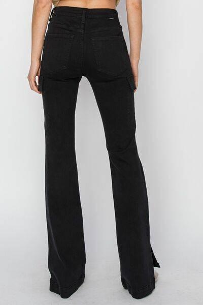 RISEN Full Size High Rise Side Slit Cargo Bootcut Jeans - Clothes For Her Online Store