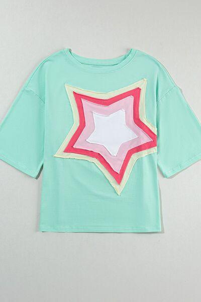 Color Block Star Patched Oversized T-Shirt