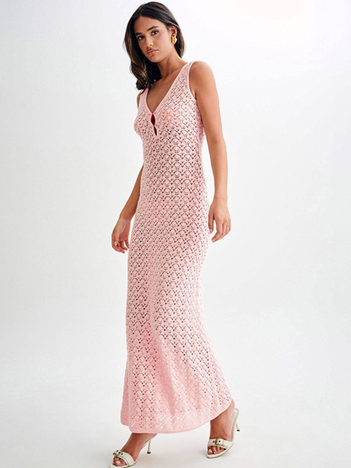 Openwork Sleeveless Maxi Dress - Clothes For Her Online Store