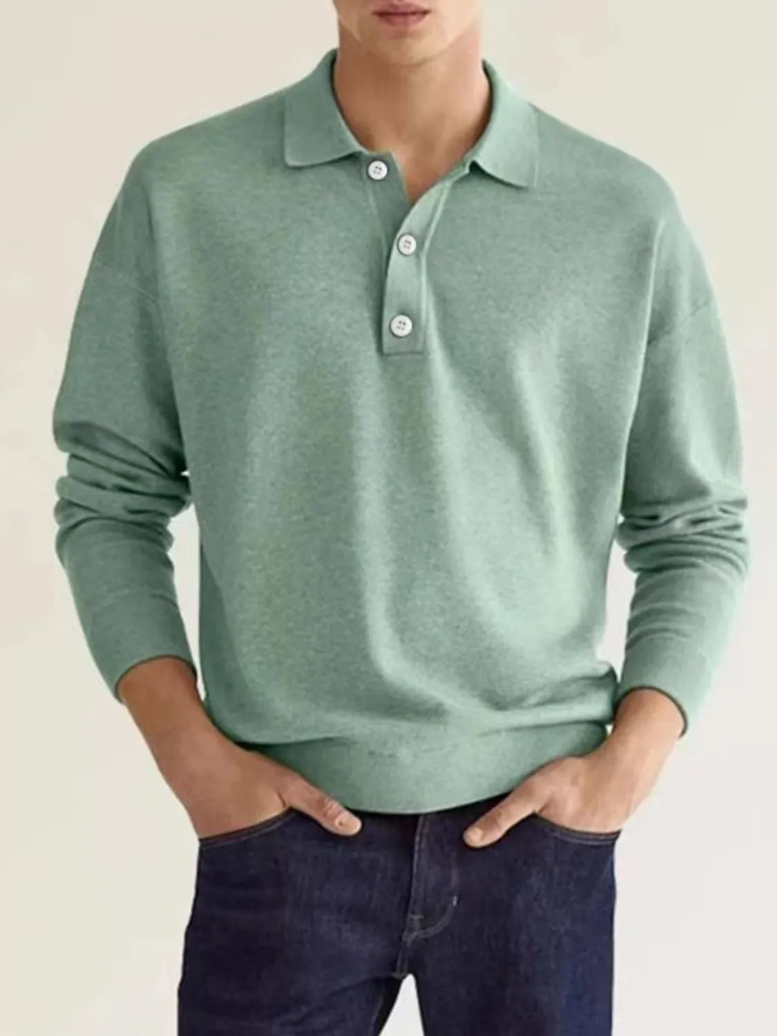 Men's Full Size Button Detail Long Sleeve Polo Plus Size