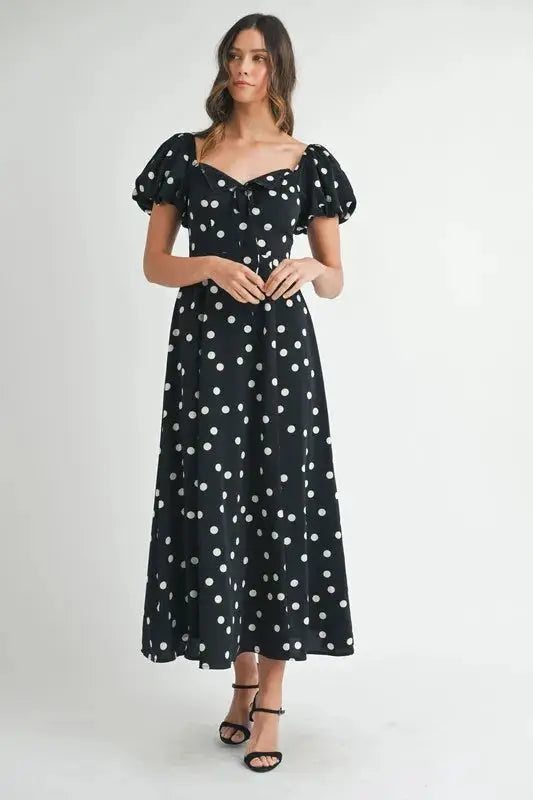 MABLE Polka Dot Puff Sleeve Midi Dress - Clothes For Her Online Store
