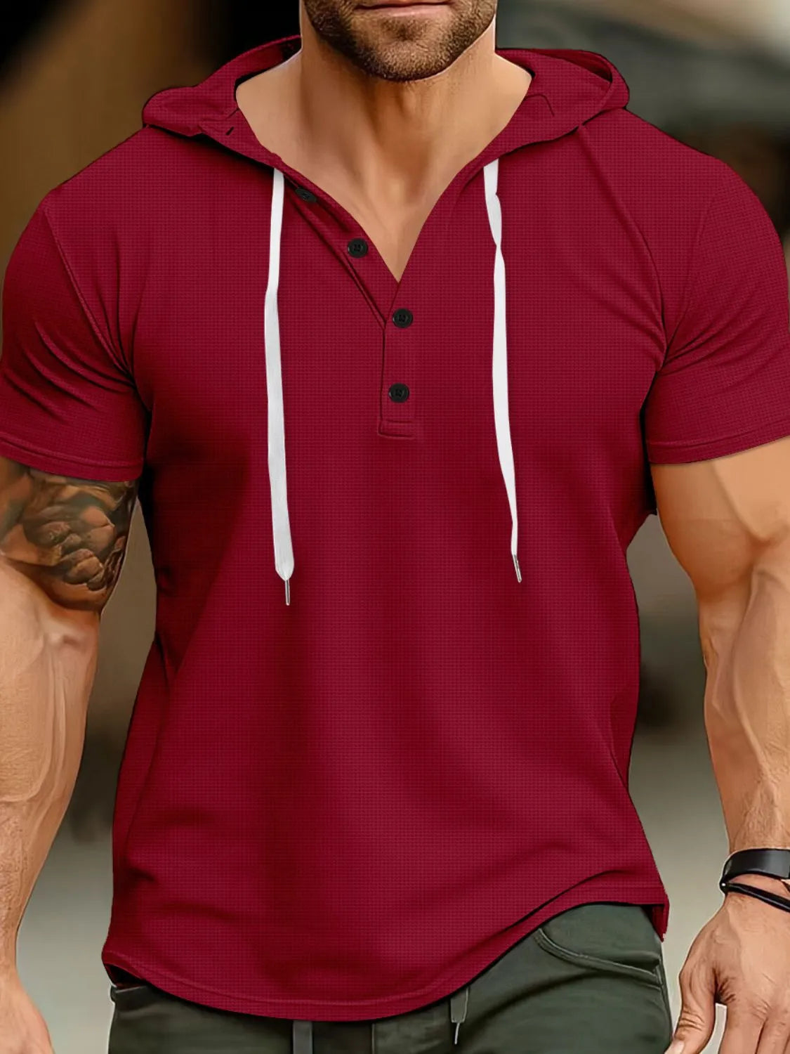 Men's Full Size Drawstring Short Sleeve Hooded Top Plus Size