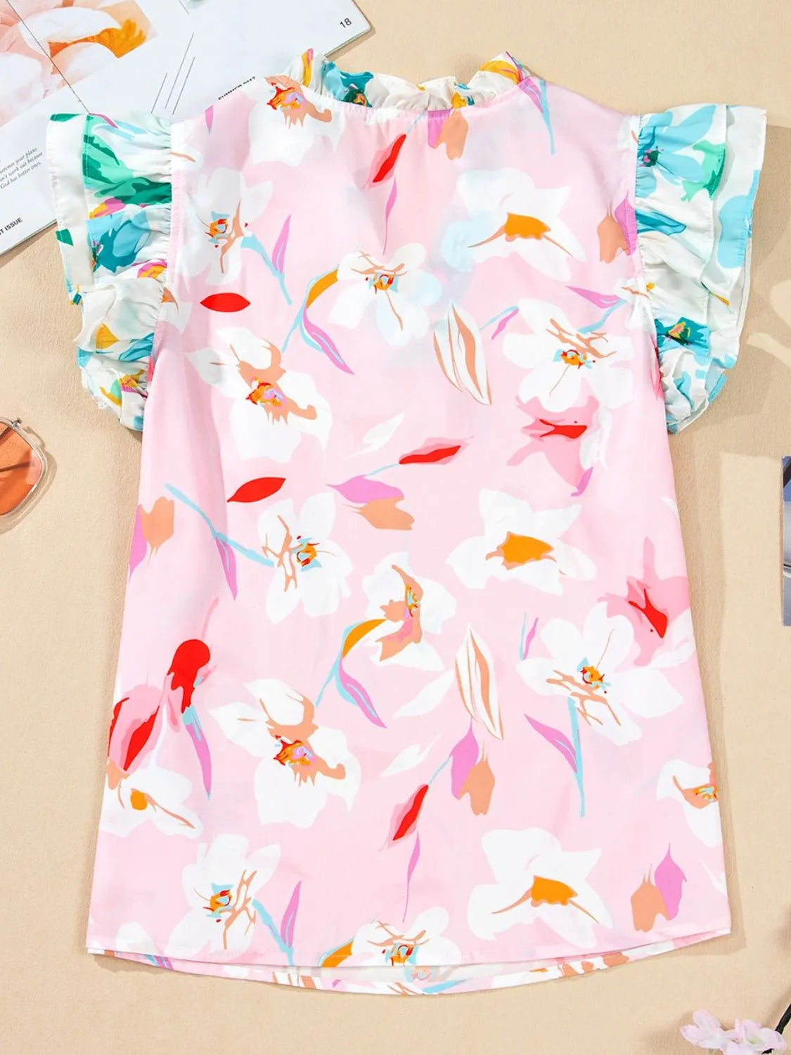 Printed Notched Cap Sleeve Blouse