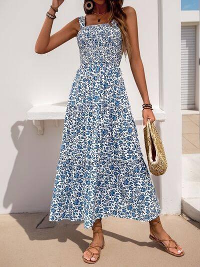 Perfee Frill Printed Square Neck Midi Cami Dress - Clothes For Her Online Store