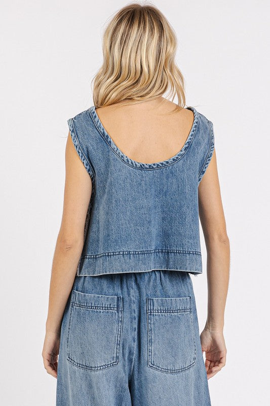 Mittoshop Washed Denim Distressed Detail Crop Tank - Clothes For Her Online Store