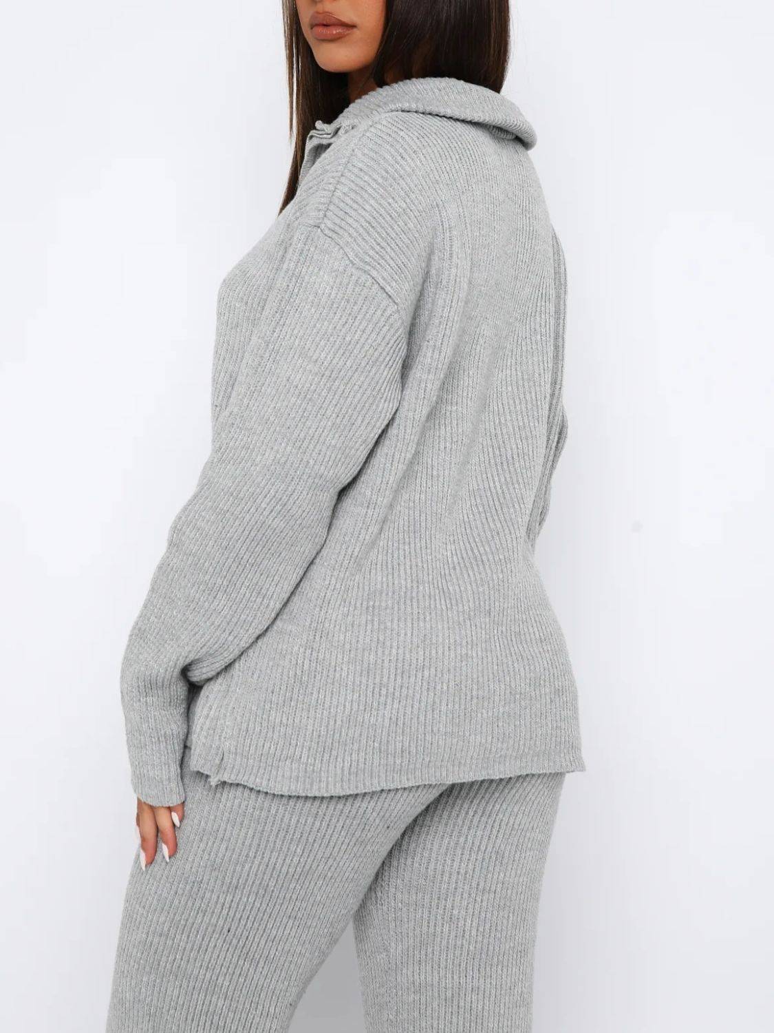 Quarter Zip Long Sleeve Top and Pants Set - Clothes For Her Online Store