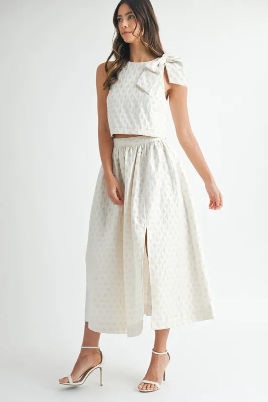 MABLE Taffeta Polka Dot Shoulder Ribbon Top and Skirt Set - Clothes For Her Online Store