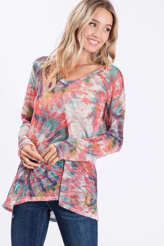 BiBi Tie Dye V-Neck Long Sleeve Hacci T-Shirt