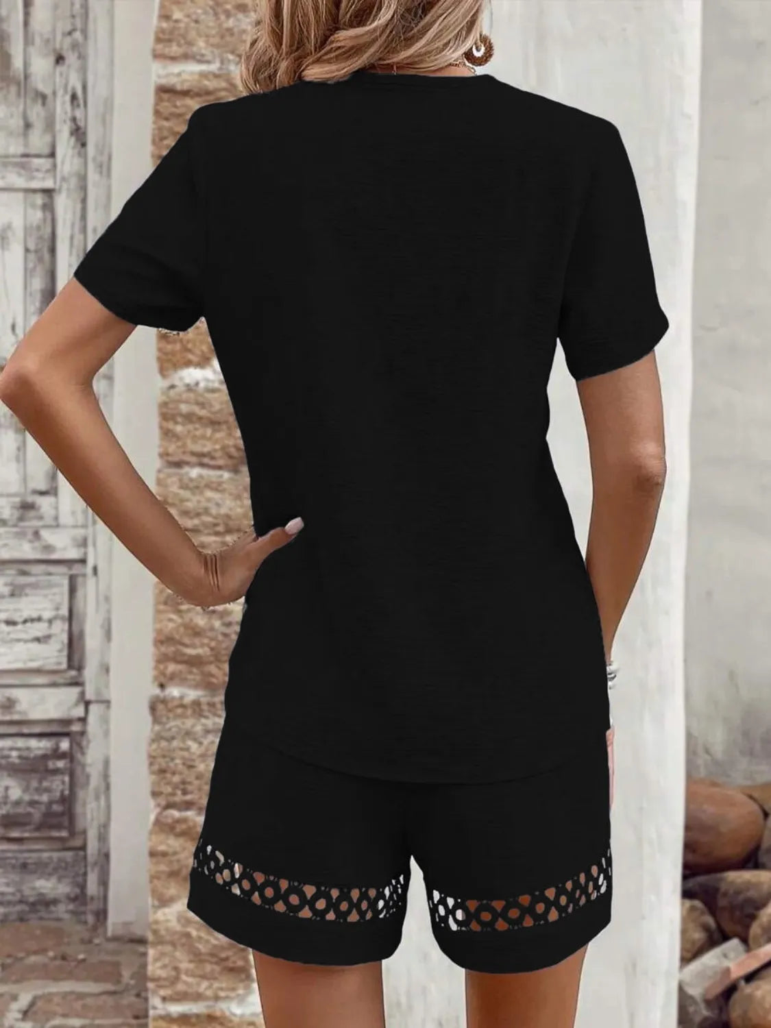 V Neck Short Sleeve Top and Shorts Set - Clothes For Her Online Store