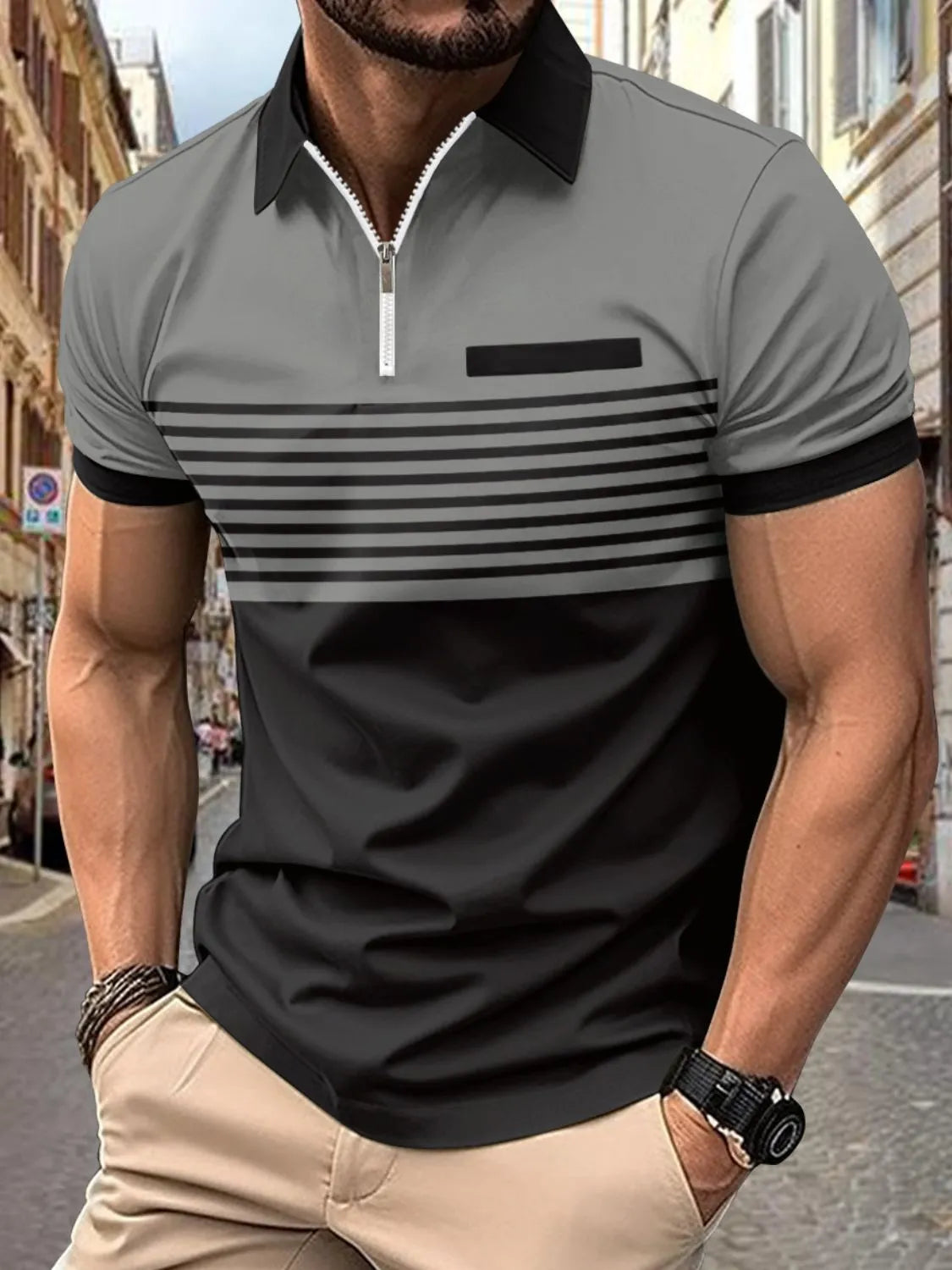 Men's Full Size Collared Neck Contrast Polo Plus Size