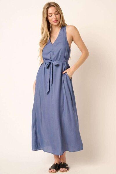 Mittoshop Cross Back Belted V Neck Tank Maxi Dress - Clothes For Her Online Store