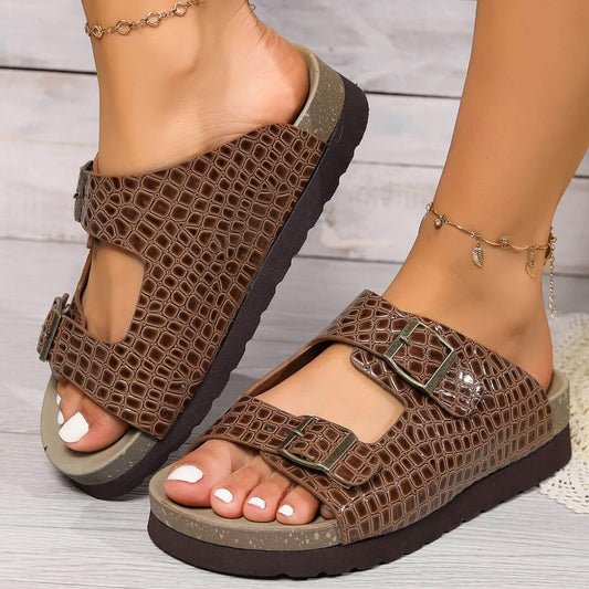 Open Toe Double Buckle Sandals - Clothes For Her Online Store