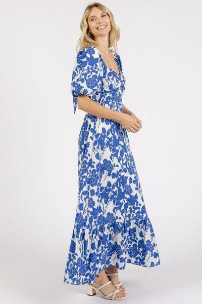 Mittoshop Cutout Back Floral Sweetheart Neck Puff Sleeve Dress - Clothes For Her Online Store