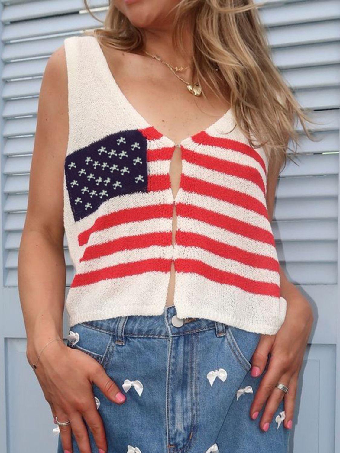 Devine US Flag Button Front V-Neck Sweater Vest