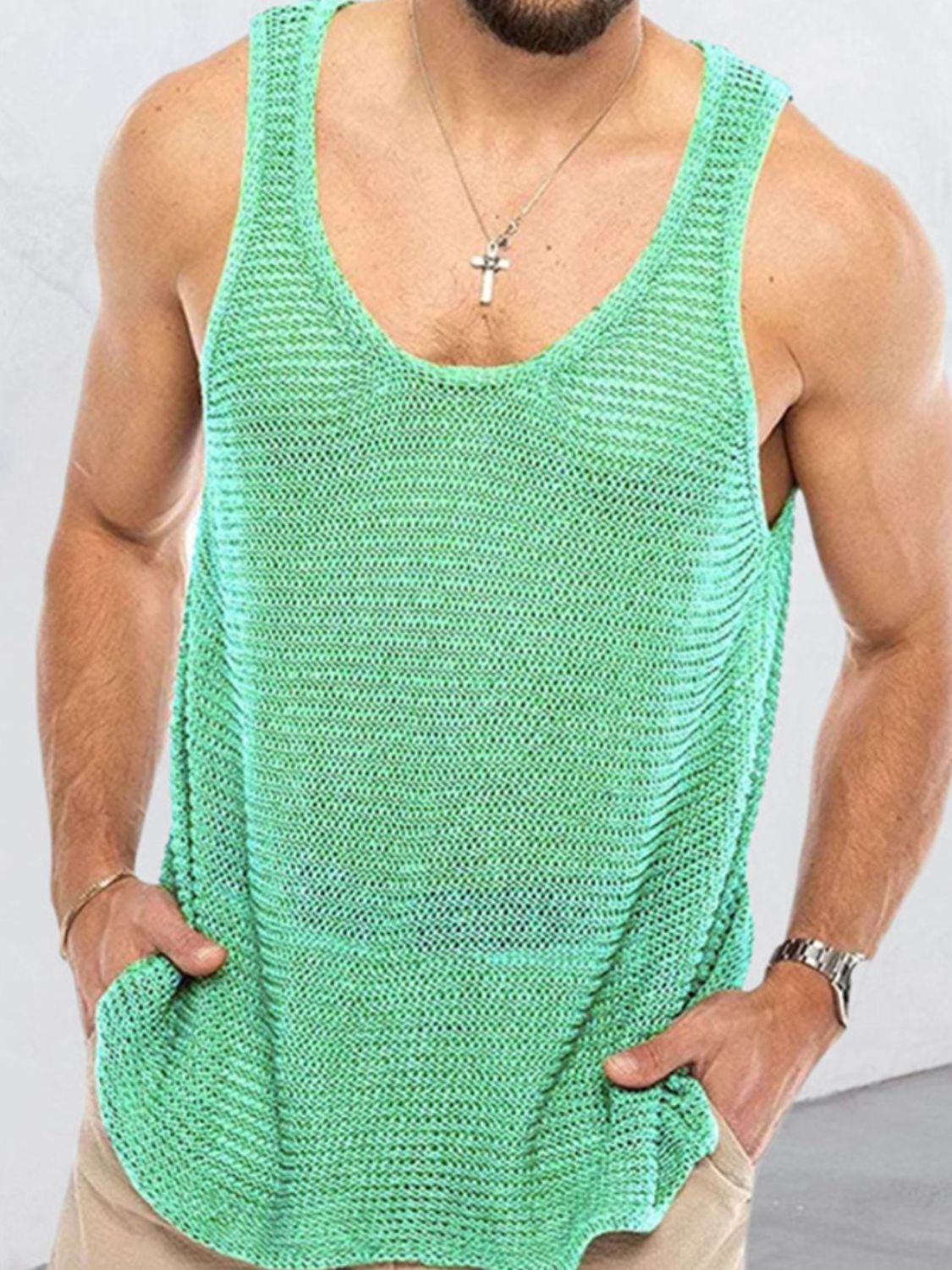 Men's Plus Size Round Neck Wide Strap Tank - Clothes For Her Online Store