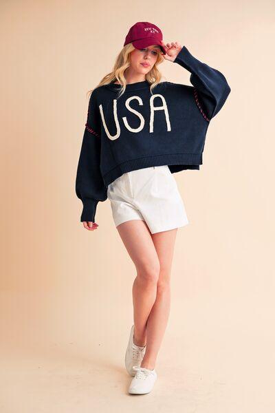 Aemi + Co USA Side Slit Round Neck Sweater