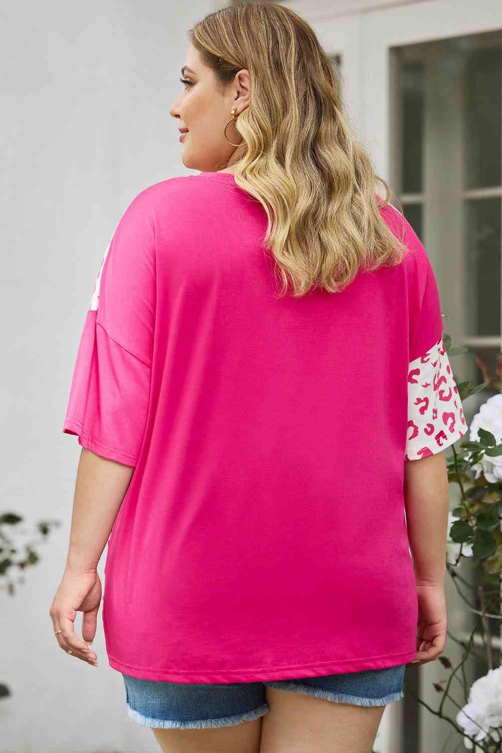 Plus Size Leopard V-Neck T-Shirt - Clothes For Her Online Store
