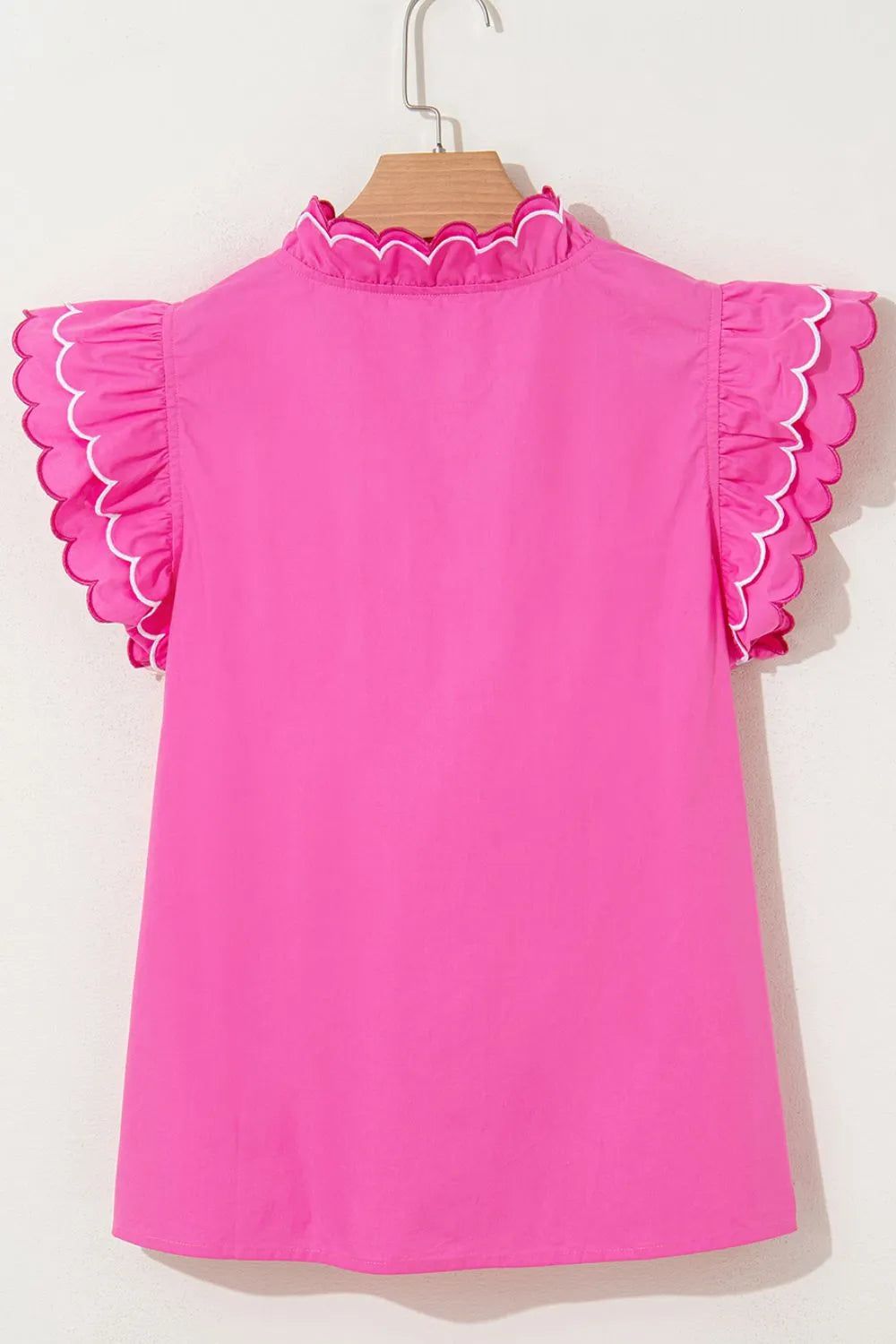 Contrast Scallop Trim Layered Short Sleeve V Neck Blouse