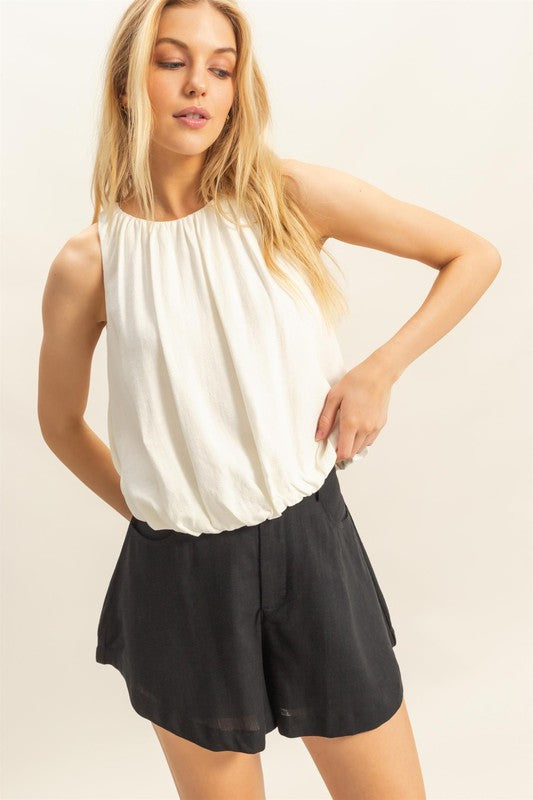 HYFVE Bubble Hem Round Neck Sleeveless Blouse - Clothes For Her Online Store
