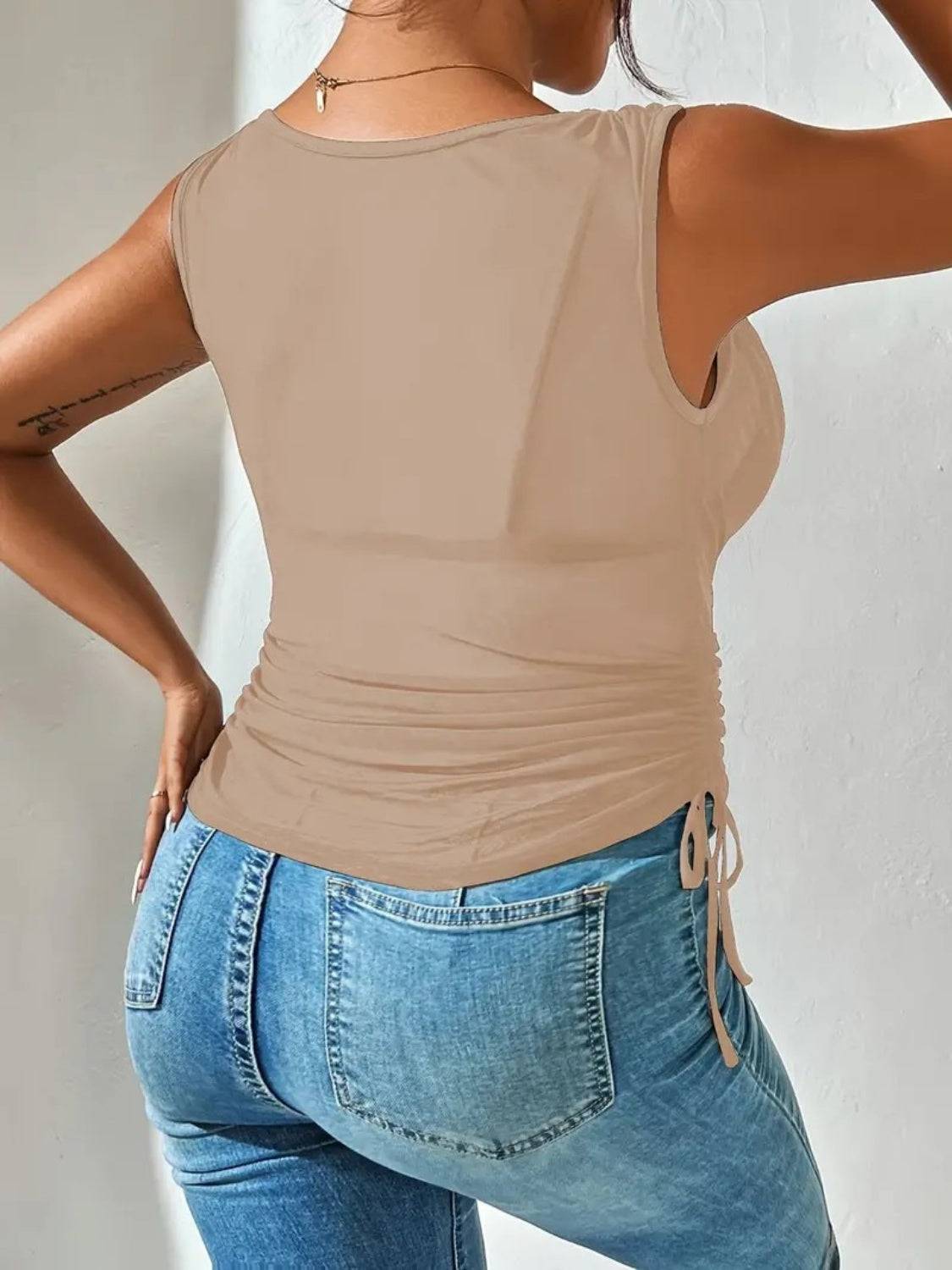 Side Drawstring Ruched Tank - Clothes For Her Online Store