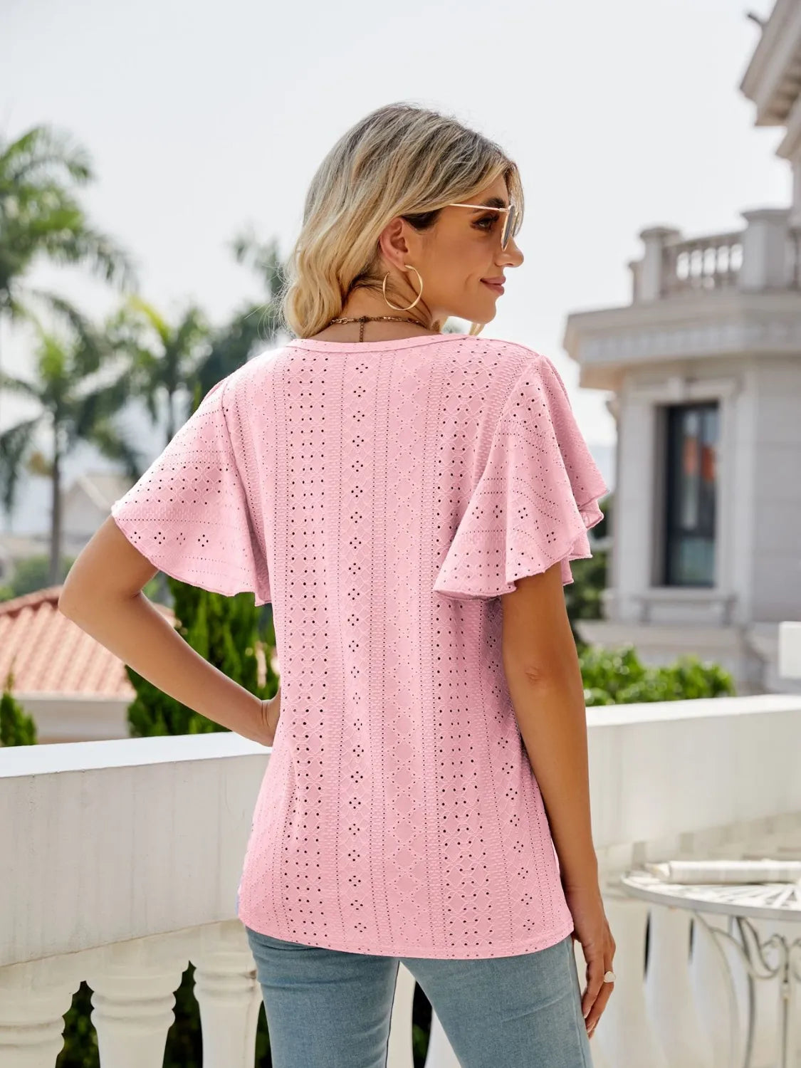 Round Neck Flutter Sleeve T-Shirt