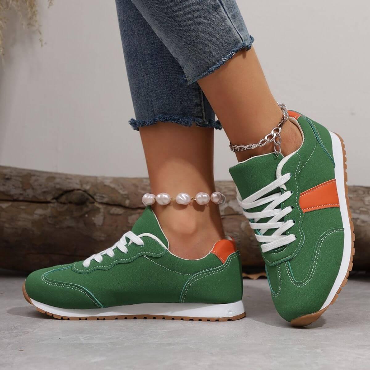 PU Leather Contrast Round Toe Flats Sneakers