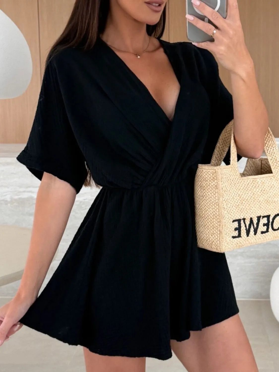 Surplice Half Sleeve Wrap Romper