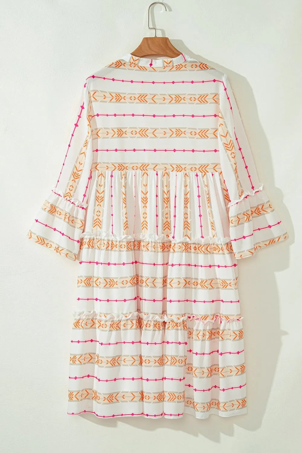 Printed Ruffled Notched Loose Dress