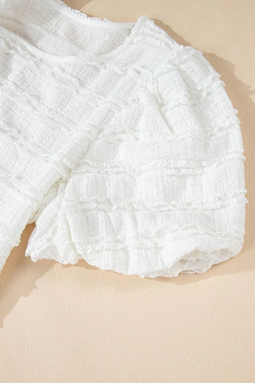 Frilled Lace Trim Bubble Sleeve Blouse