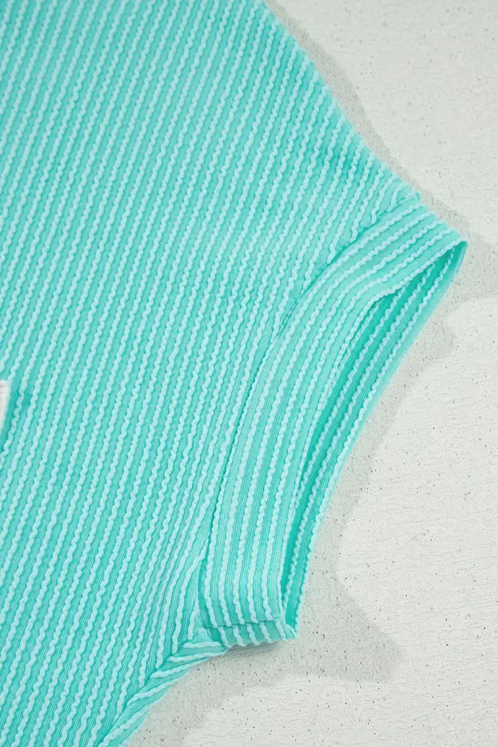 Corded Knit Color Block Pocketed Crew Neck T Shirt - Clothes For Her Online Store