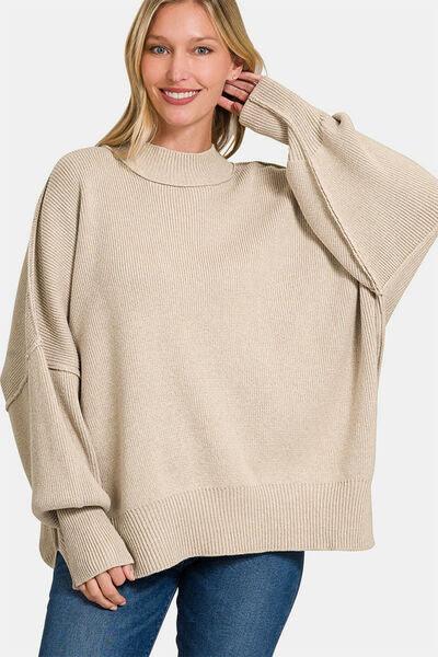 Zenana Side Sit Oversize Sweater - Clothes For Her Online Store