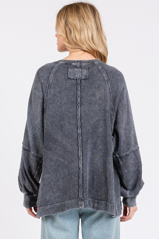 Mittoshop Mineral Wash Raglan Long Sleeve Oversized Top - Clothes For Her Online Store