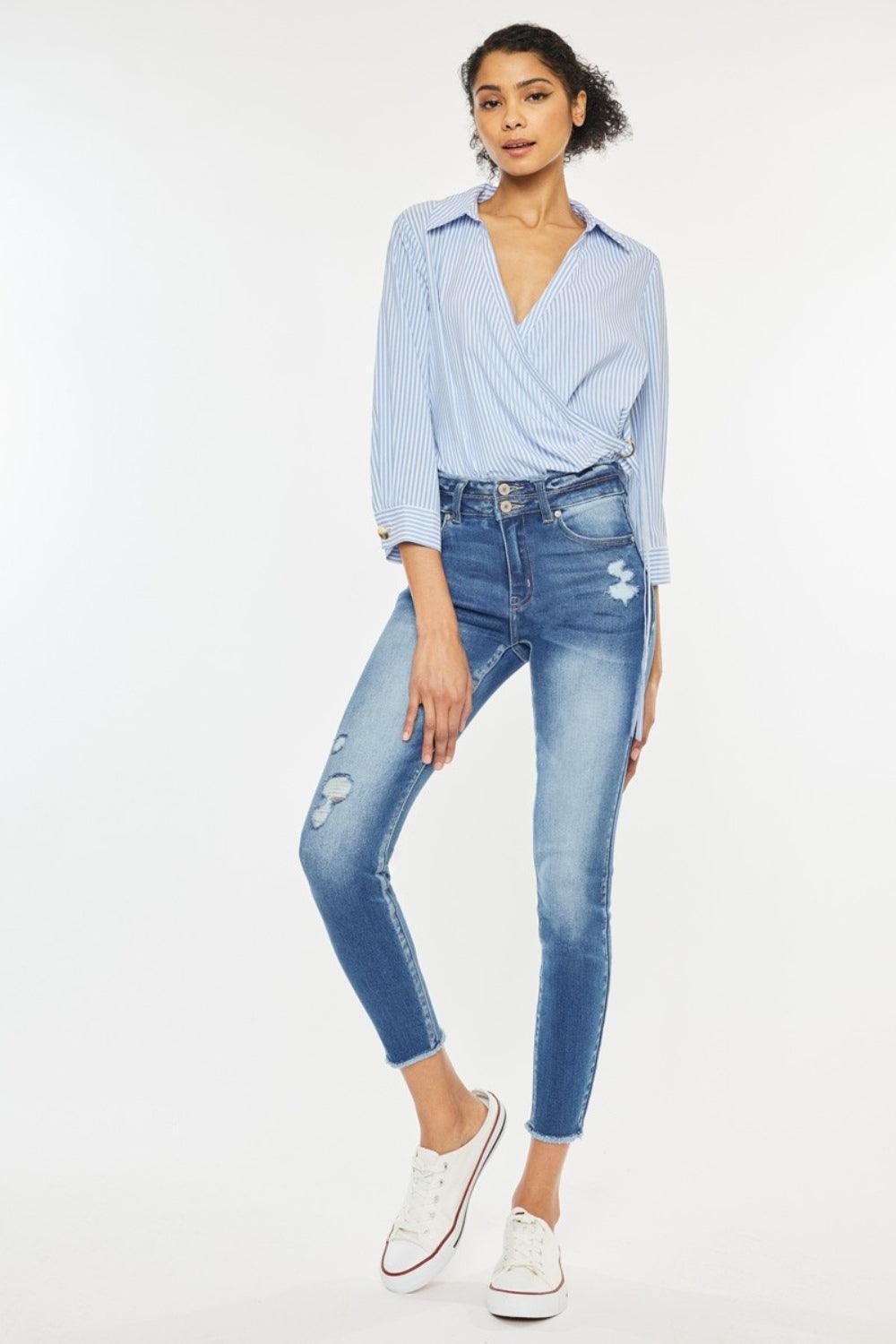 Kancan Distressed Raw Hem High Waist Jeans - Clothes For Her Online Store