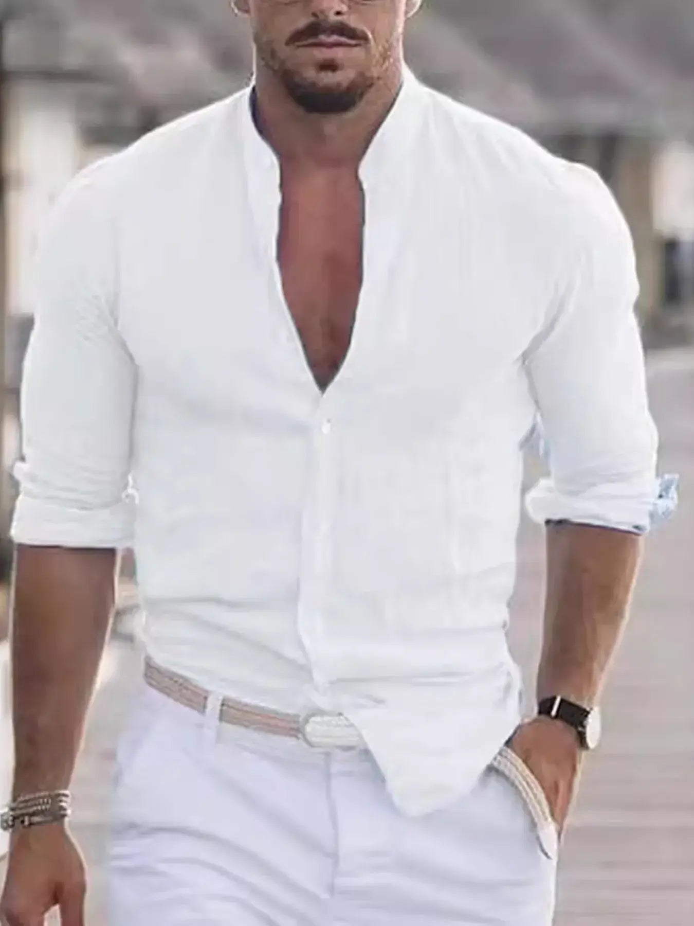 Men's Full Size Stand Collar Button Down Shirt Plus Size