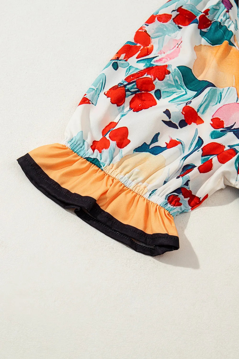 Floral Print Zipper Ruffled Short Sleeve High Waist Mini Dress