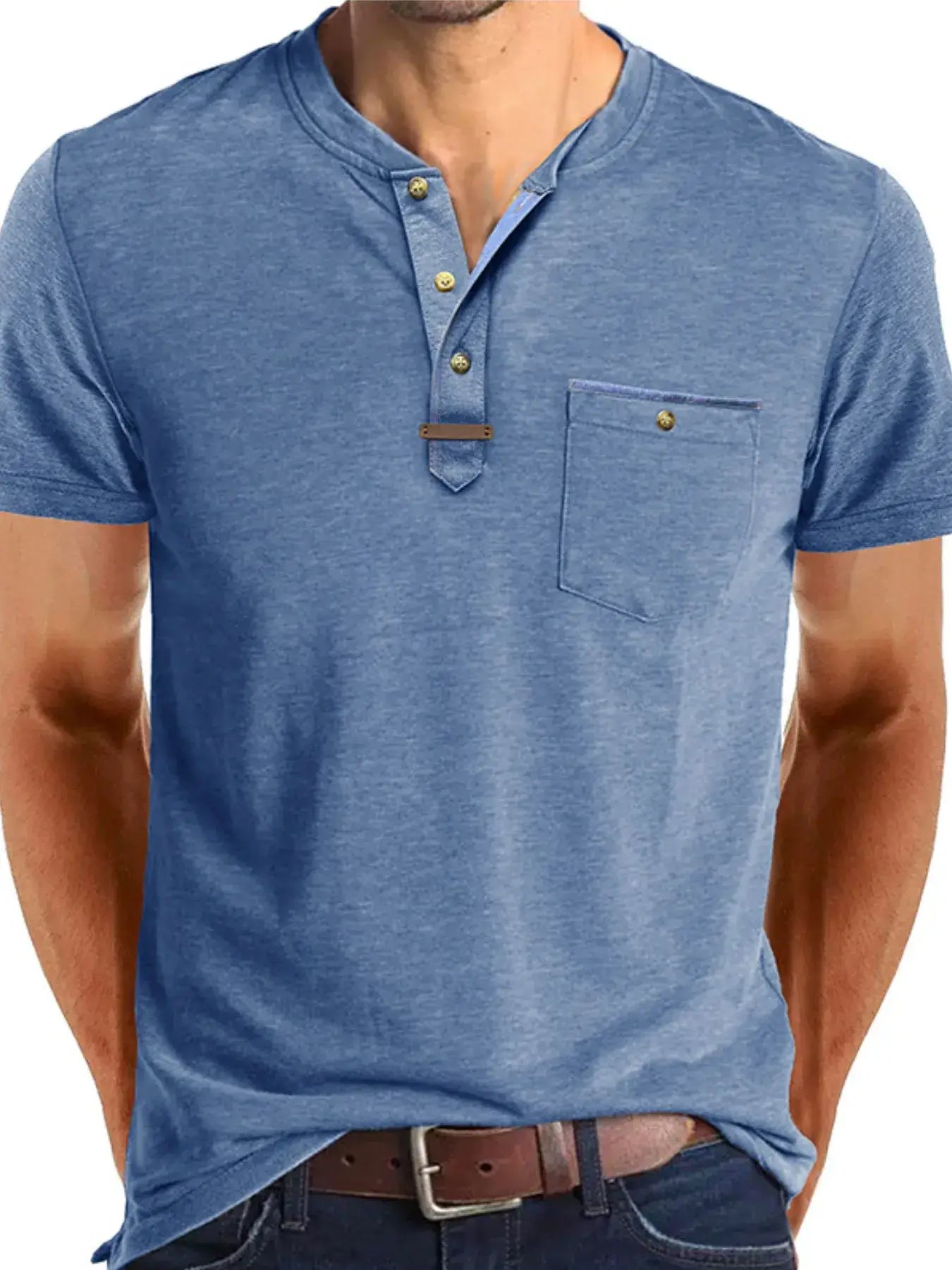 Men's Full Size Short Sleeve Henley Polo with Contrast Trim Plus Size