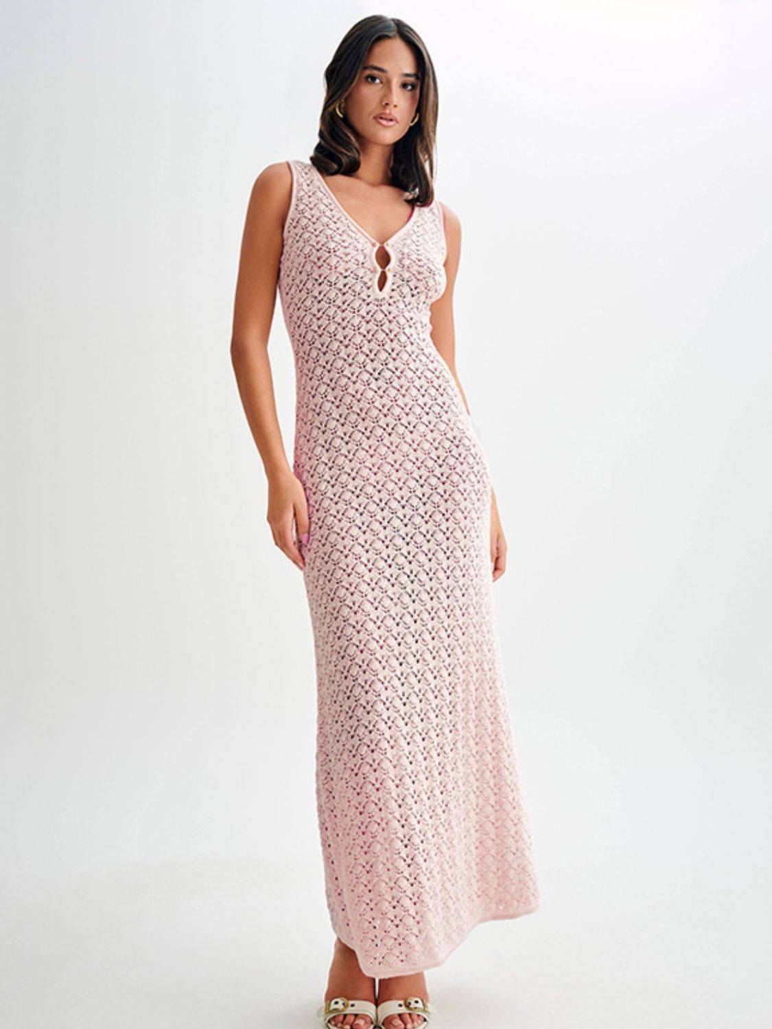 Openwork Sleeveless Maxi Dress - Clothes For Her Online Store